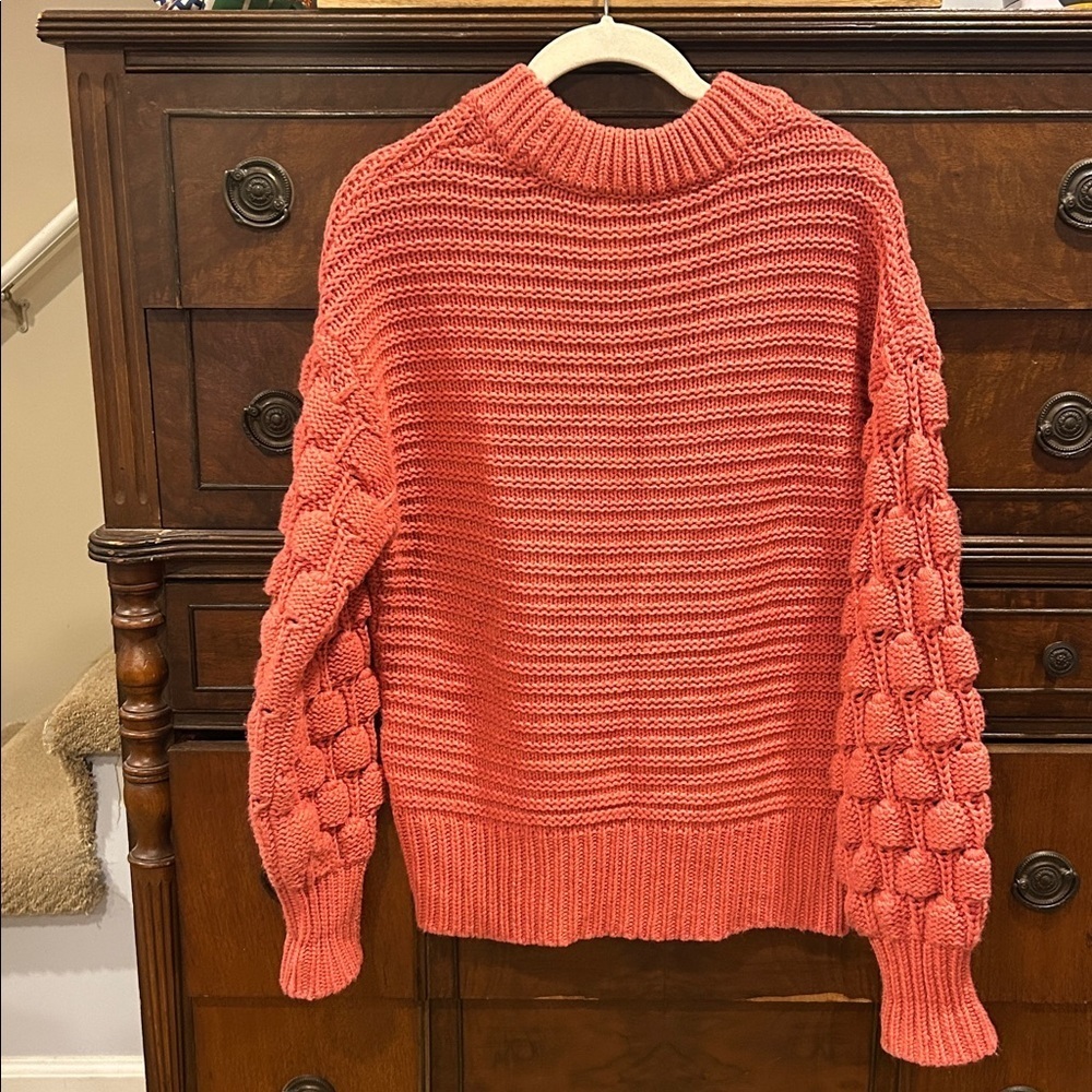 Elodie Oversized Chunky Bubble Knit Salmon Pink Crewneck Sweater Women's Size XS - Picture 2 of 9